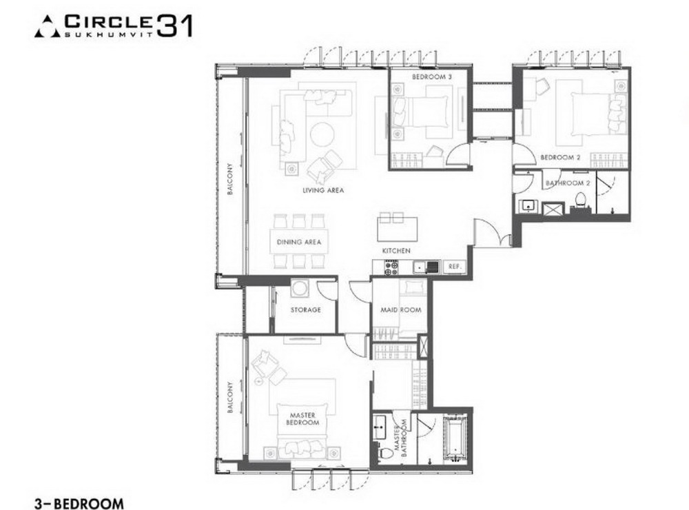 6505-414 ขาย คอนโด สุขุมวิท อโศก MRTสุขุมวิท Circle Sukhumvit 31 3ห้องนอน ชั้นสูง