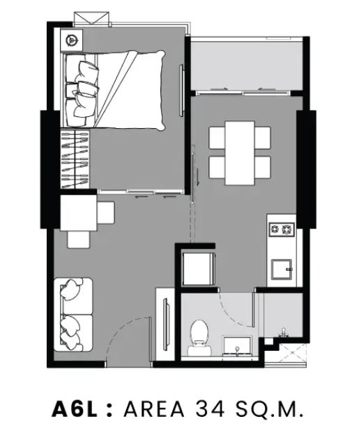 ขายดาวน์ 1 bed 34.5 ตรม The Stage Mindscape รัชดา-ห้วยขวาง ชั้น 12 ห้องมุมทิศใต้ ตำแหน่งฮอต เพียง 108,xxx บาท/ตร.ม.