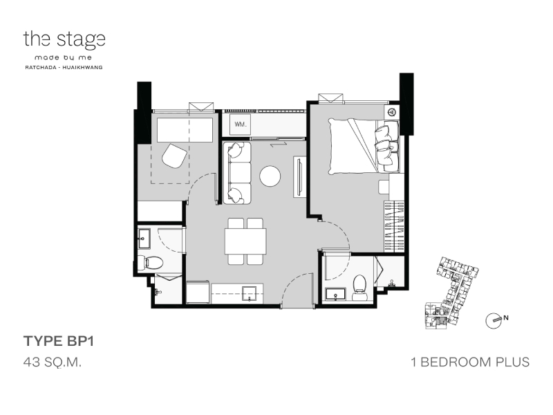 ขายดาวน์ คอนโด 2 นอน 2 น้ำ 43 ตรม โครงการ THE STAGE Made by Me รัชดา-ห้วยขวาง ชั้น 12A ทิศใต้ ห้องหน้ากว้าง เพียง 5.2 ล้านบาท ราคารอบ VVIP, MRT ห้วยขวาง คอนโดใหม่